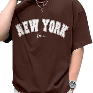 LEOTUDE Casual Half Sleeve Cottonblend Printed Round Neck Drop Shoulder Oversized Tshirt for Man